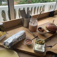 Veg burrito and red bean burger   at Earth Shop and Cafe in Carvoeiro