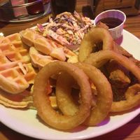 Waffles, seitan fingers, onion rings and slaw at The Diner - Strand in London