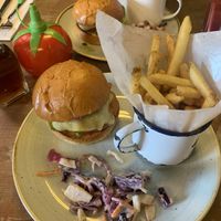 Vegan burger and chips   at Quinto Lounge in Sutton Coldfield