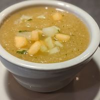 Summer special - cold melon jalapeno gazpacho, awesome at Pickle Jar Kitchen in Falmouth