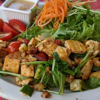 Tofu breakfast scramble with side salad and Dijon mustard dressing. at Pickle Jar Kitchen in Falmouth