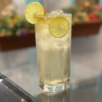 Pisco and ginger beer mixed drink  at Mamashana in Nazca