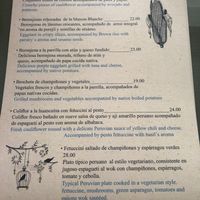 New menue (7/2019) at Mamashana in Nazca