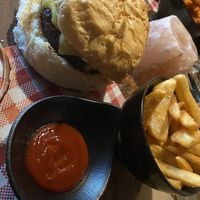 Captain Jack burger with chips at The Hold in Manly