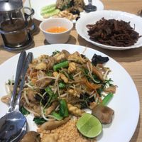 Pad Thai, fried mushroom and cashew tofu at Koko Thai & Vegetarian Cuisine in Bangkok
