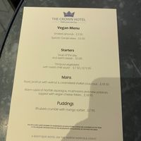 Vegan menu may 2021 at The Crown Hotel in Wells-next-the-sea