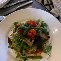 Jackfruit with walnut and caramelised shallot cous cous. Loved the walnuts in this  at The Crown Hotel in Wells-next-the-sea