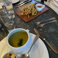 Asparagus soup & tempura veg starters  at The Crown Hotel in Wells-next-the-sea