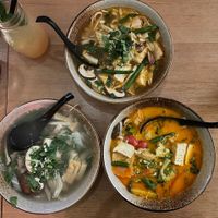 Clockwise from top: Cahn Udon, Pho Carry, Pho Chay at Hum Vegan Cuisine in Berlin