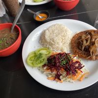 Good lunch: burger patty, rice, salad and beans.  at SuBte Vegan in Sao Paulo