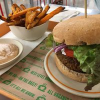 Bleu Burger and sweet potato fries at Next Level Burger - Lake Oswego in Lake Oswego