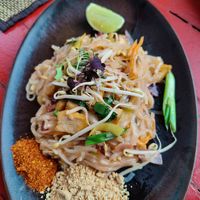 Totally tasteless vegan phad thai looked beautiful extra soy helped little bit at Tai Boh in Tallinn
