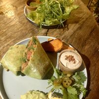 Boss burrito with salad on the side at The Shady Shack in Canggu