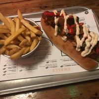 Vegan hotdog  at The Deaf Institute Bar and Kitchen in Manchester