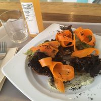 carrot “salmon” with a ginger pressed juice at Great Bistro in Budapest