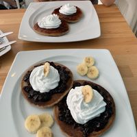 blueberry pancakes with banana at Great Bistro in Budapest