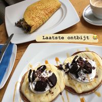 Chickpea omelet and Oreo pancakes  at Great Bistro in Budapest