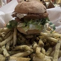 Falafel Burger with Za'atar Fries.  at Ziatun in Beacon
