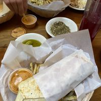 Falafel wrap, fries, vegan dip, and rose lemonade    at Ziatun in Beacon
