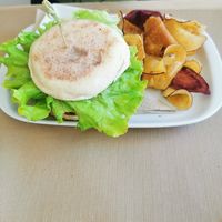 Tempeh burguer at Alfarroba Cafe in Albufeira