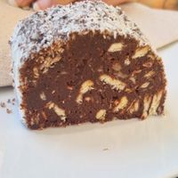 Chocolate salami at Alfarroba Cafe in Albufeira