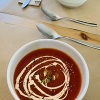 Beetroot soup   at Alfarroba Cafe in Albufeira