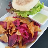 Tempeh burger at Alfarroba Cafe in Albufeira