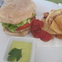 Tempeh burger at Alfarroba Cafe in Albufeira