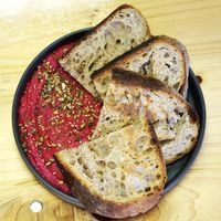 Bread and hummus at Hey Plant Bae in Edinburgh
