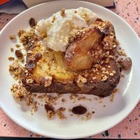 French toast with peach, ice cream, and granola  at Hey Plant Bae in Edinburgh