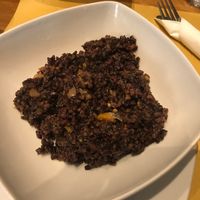 Black rice with grilled peppers at Rosetta  in Genoa
