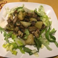 Seitan with mushrooms and potatoes at Rosetta  in Genoa