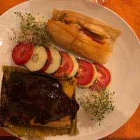 Tamales de mole y frijol at Le Campane in Oaxaca