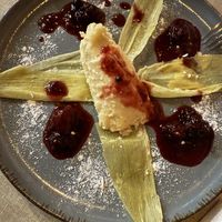 Vegan sweet tamale with berriess  at Le Campane in Oaxaca