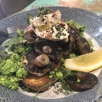 Peas and Schrooms - delicious!  at Flock Espresso and Eats in Lismore