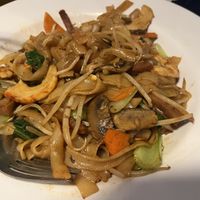 Flat rice noodles with vegan ham and vegan shrimpp  at Veggie Village in Phoenix