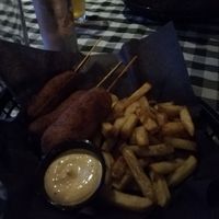 Vegan corn dogs and fries at The Townehouse Tavern in Sudbury