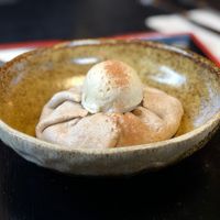 Homemade apple pie a la mode (soy ice cream) at Vegan Ramen Towzen in Kyoto