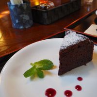 Vegan chocolate cake at Vegan Ramen Towzen in Kyoto