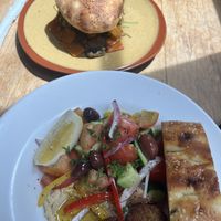 falafel burger & greek salad  at Mezze Bar in Auckland