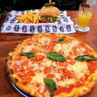 Vegan margherita pizza and vegan burger  at Varsity Bar in Nedlands