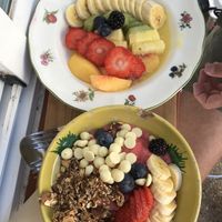 Acai Bowl and fruit plate  at Blat Picat in Formentera