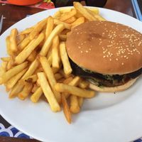 Vegan burger at Gecko Burger Place in Santorini