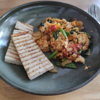 Scrambled tofu with focaccia bread at Coco&Co in Vientiane