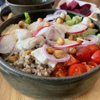 Hummus bowl (106,000 kip) as a lunch set (+50,000 kip). The lunch set was supposed to include a salad (it didn’t) and the soup was about 3 spoonfuls, so a total rip-off at 50k ki at Coco&Co in Vientiane