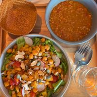 Protein salad, lentil soup at Coco & Co in Vientiane