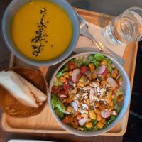Pumpkin soup, salad at Coco & Co in Vientiane