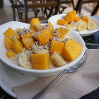 Oat with almond milk breakfast at Coco&Co in Vientiane