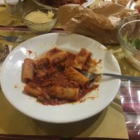 seitan ragu with bread and side salad (all mostly eaten)  at Tandem in Naples