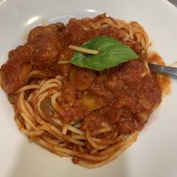 Pasta with Vegan Ragu (Seitan, carrots, peas, tomato sauce) at Tandem in Naples
